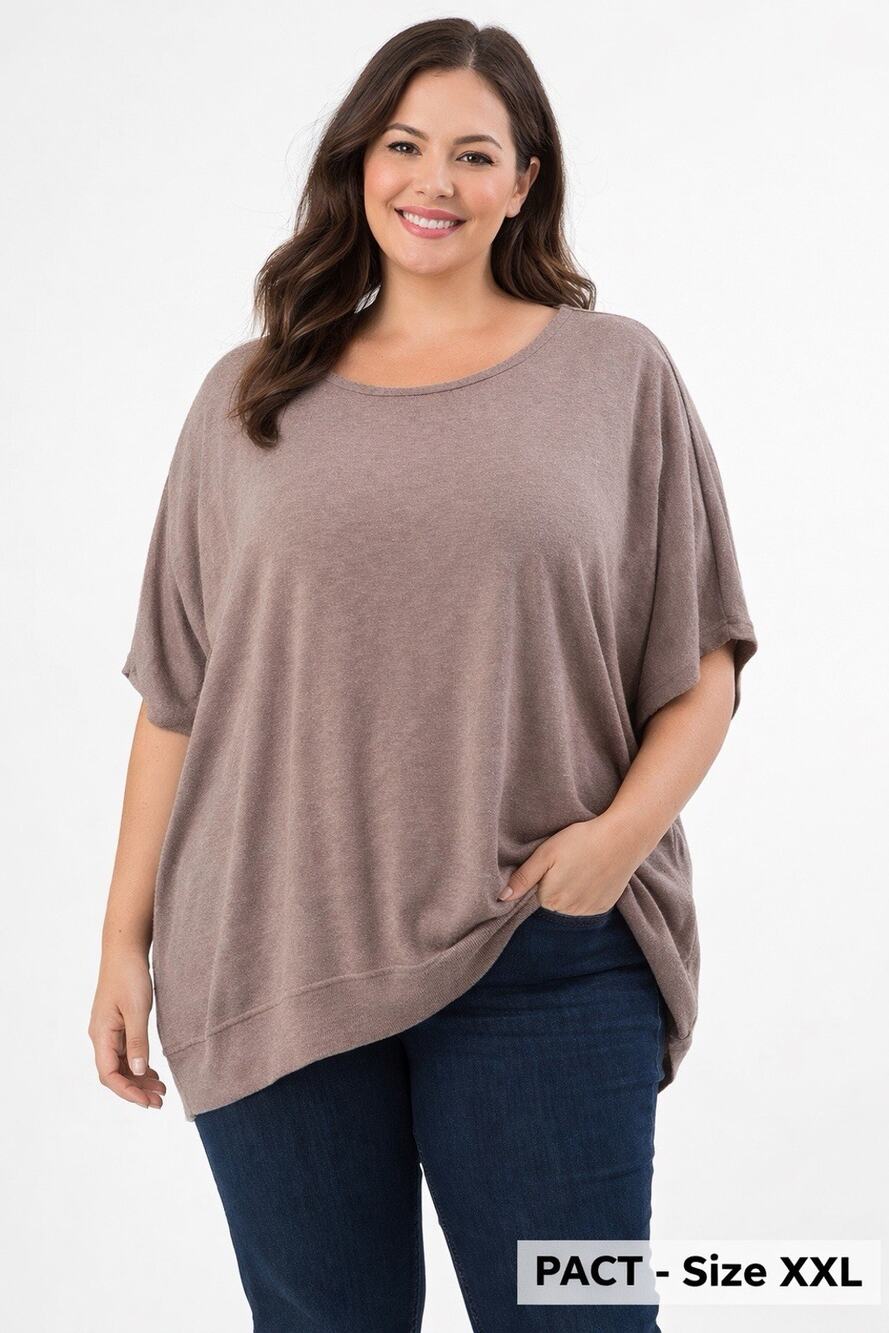 Pact Womens XXL Taupe Dolman Sleeve Soft Knit Tunic Top Relaxed Casual Boho